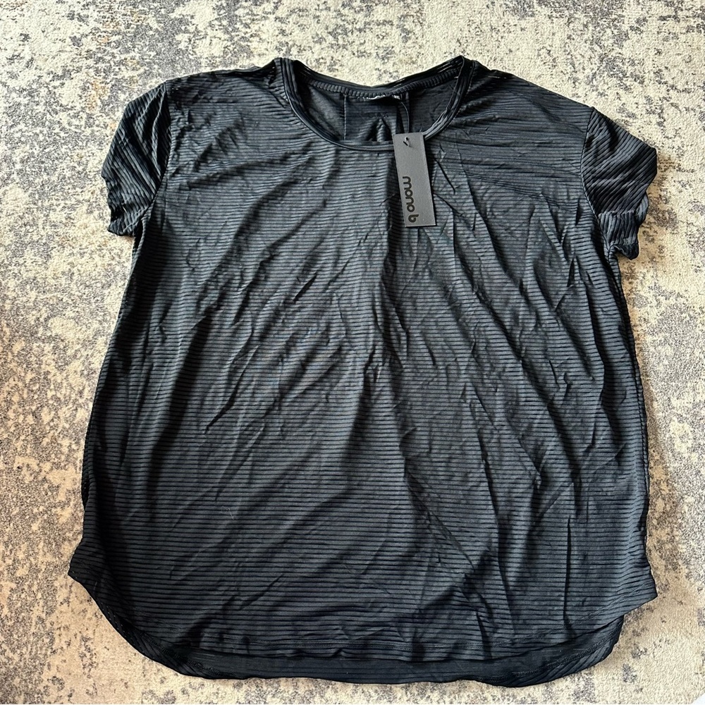NWT Mono B Black Sheer Stripe Mesh Active Top